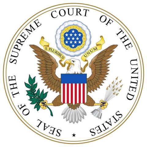The official seal of the United States Supreme Court, featuring a circular design with the words “Supreme Court of the United States” surrounding a central emblem of a balanced scale of justice and a laurel wreath, symbolizing law, authority, and fairness.