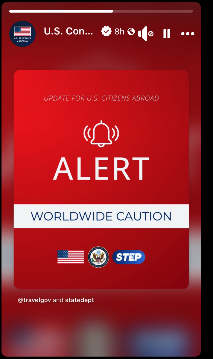 US State Department Social Media post - Worldwide Caution Alert