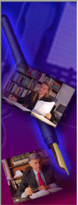 splash image from corel installer of people in offices with blue/purple background and ink pen