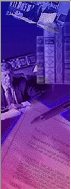 splash image from corel installer of a man with documents and books and a pen all floating in purple blue